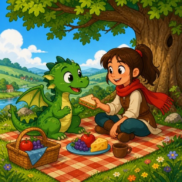 Cartoon style illustration of a picnic